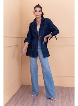 Blazer jeans feminino com bolsos