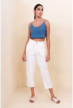Blusa cropped jeans alça fina com amarração - Sisal Jeans