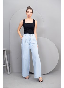 Blusa cropped jeans alça fina com amarração - Sisal Jeans