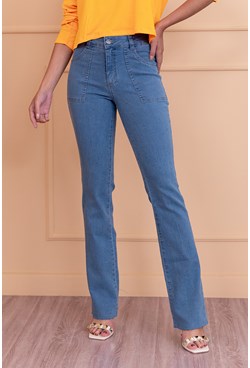 Calça boot cut jeans com barra a fio