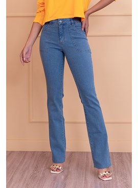 Calça boot cut jeans com barra a fio