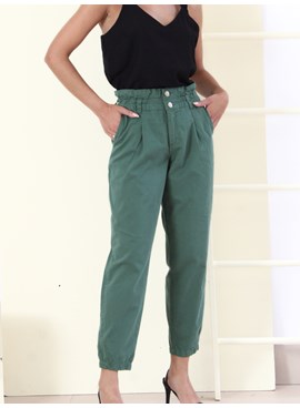 Calça Clochard Sisal Jeans Sarja Verde
