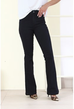 Calça flare jeans preto cintura alta