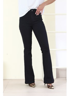 Calça flare jeans preto cintura alta