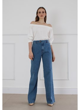 Calça wed leg jeans cós alto
