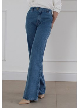 Calça wed leg jeans cós alto