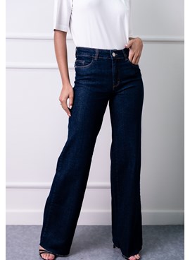 Calça Wide Leg em Jeans Lisa Azul com Barra Cortada a Fio