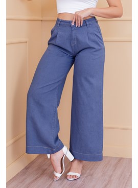 Calça wide leg jeans com pregas