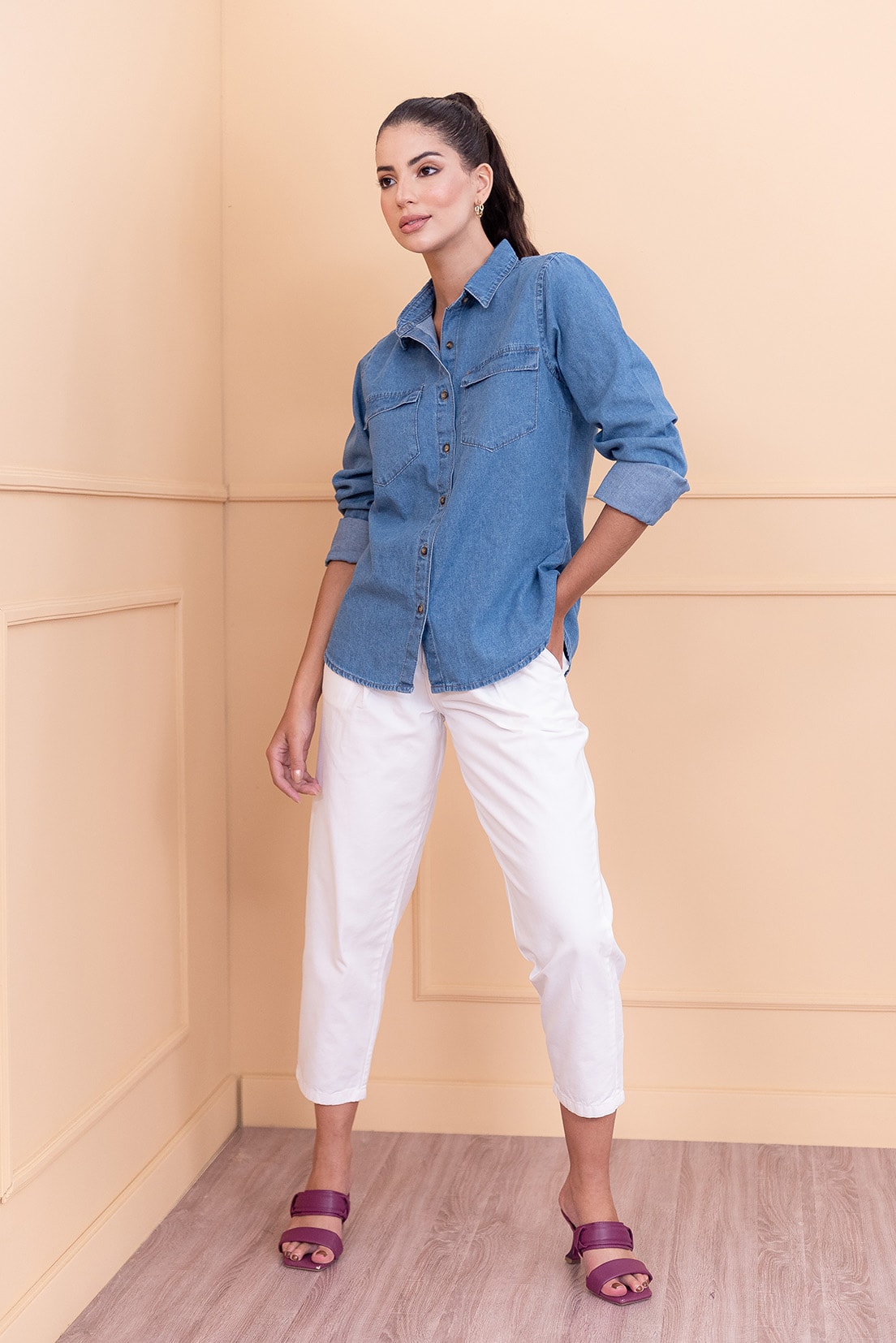 Camisa jeans feminina store atacado