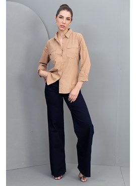Camisa manga longa liocel com bolsos