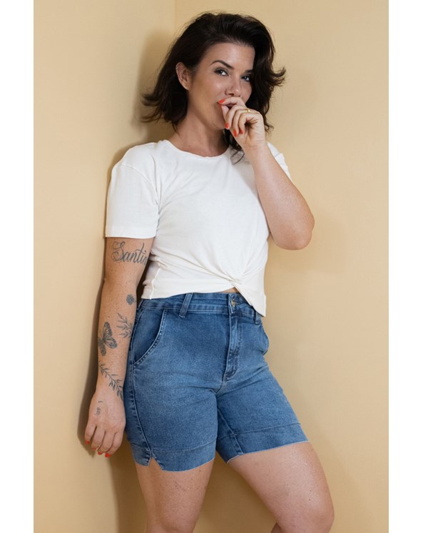 Short Feminino Plus Size Jeans Dois Cós Modelo Bermuda em Promoção